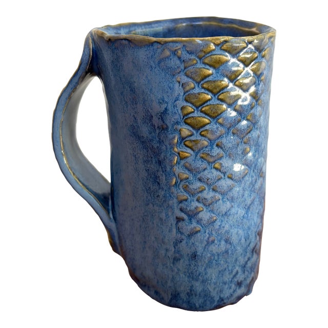 Late 20th Century Handmade Folk Art Pottery Mug For Sale