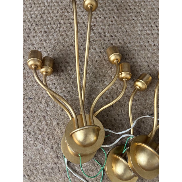 Aerin for Visual Comfort 3 Light Montreuil Small Wall Sconces in Gilt Gold With Original Off White Linen Shades, Set of Four For Sale - Image 6 of 10