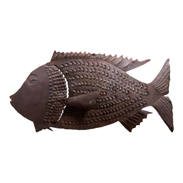 Large Vintage Outsider Art Cut Metal Fish Sculpture For Sale