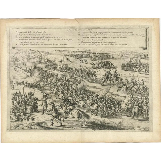 This original rare print depicts the siege and capture of oudenaarde on july 5, 1582, during the eighty years' war. A...
