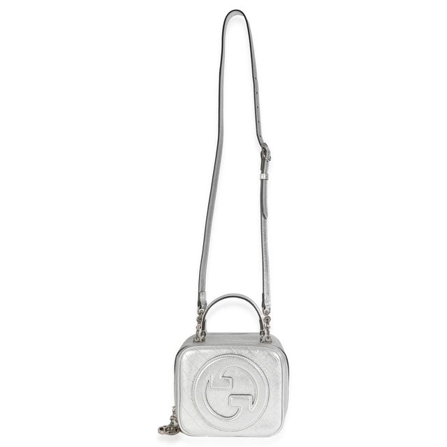 Silver Metallic Sakai Be Green Calfskin Diagonal Stitched Blondie Top Hand For Sale - Image 9 of 9