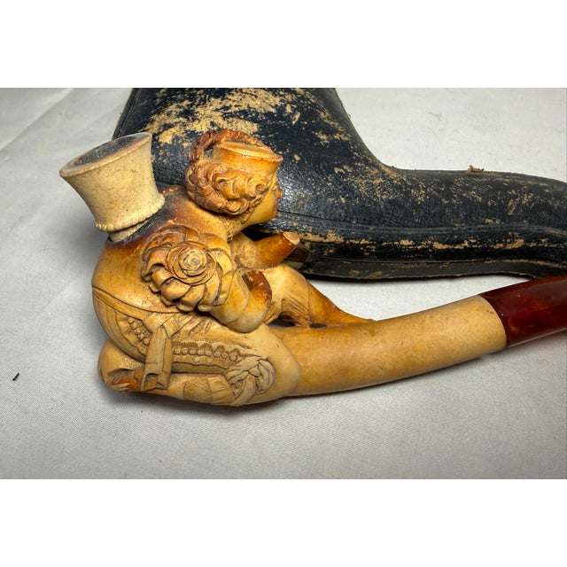 Victorian Antique 19th Century Carved Meerschaum Victorian Lady Figural Nyc Smoking Pipe For Sale - Image 3 of 17