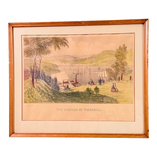 Currier & Ives "The Hudson at Peekskill" Antique Hand-Colored Lithograph, Framed For Sale