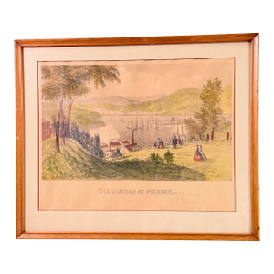 Currier & Ives "The Hudson at Peekskill" Antique Hand-Colored Lithograph, Framed