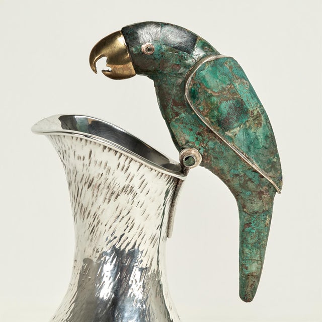 Metal Mid Century Silver on Copper Pitcher With Parrot by Los Castillo For Sale - Image 7 of 11