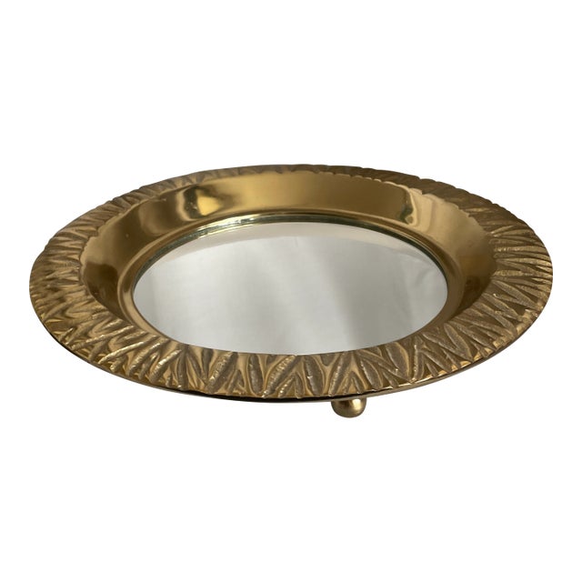 Elevated Brass and Mirror Tray For Sale