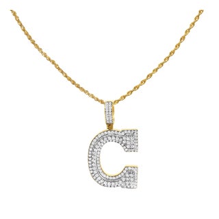 Men's 10K Yellow Gold 1 3/4 Cttw Diamond Letter C Initial Pendant Necklace For Sale