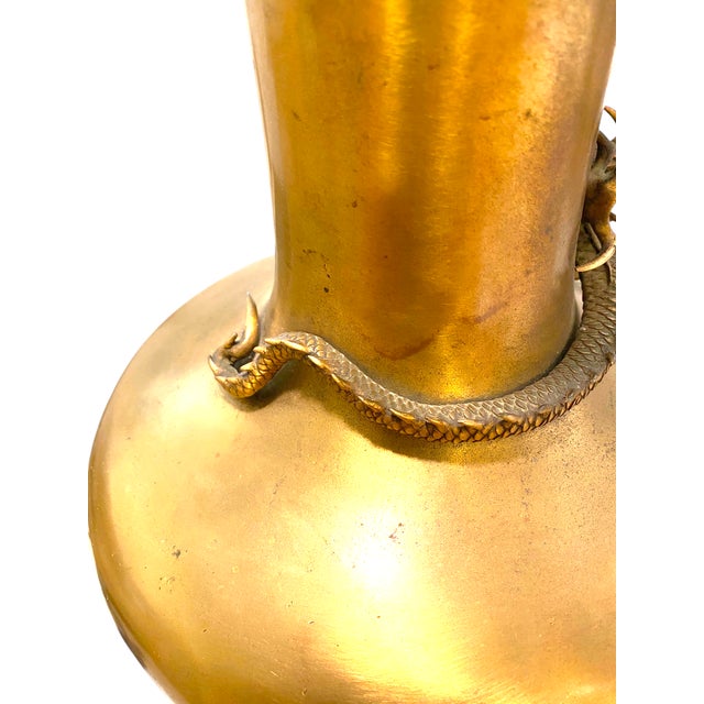 Antique Japanese Bronze High Relief Dragon Lamp Large 36" Meiji Period With Engraved Base For Sale - Image 10 of 18