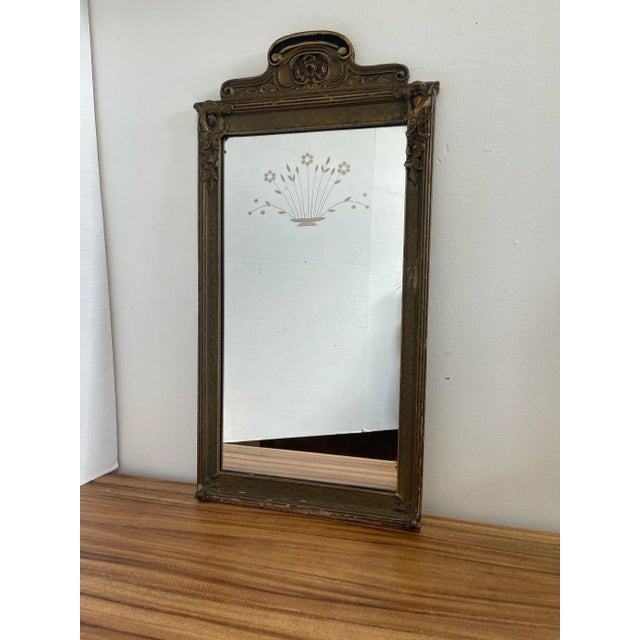 Wood Antique Sculpted Wood Frame Mirror With Floral Etching For Sale - Image 7 of 7