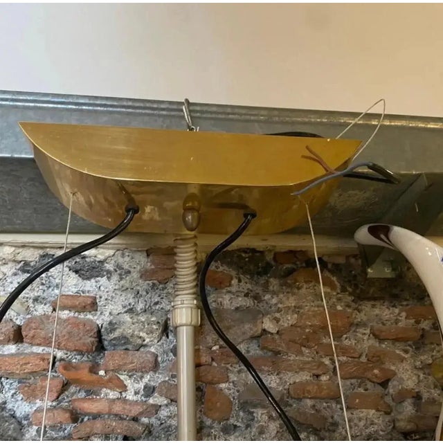 An Elegant 1980s Mid-Century Modern Brass and Skin Italian Double Chandelier For Sale - Image 6 of 9