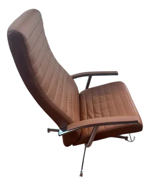 Set of Vintage Swivel Lounge Chair and Ottoman in Brown Leather