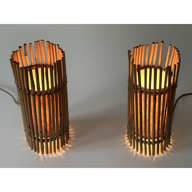Vintage Bamboo Bedside Table Lamps by Louis Sognot, Germany, 1980s, Set of 2 For Sale - Image 16 of 18