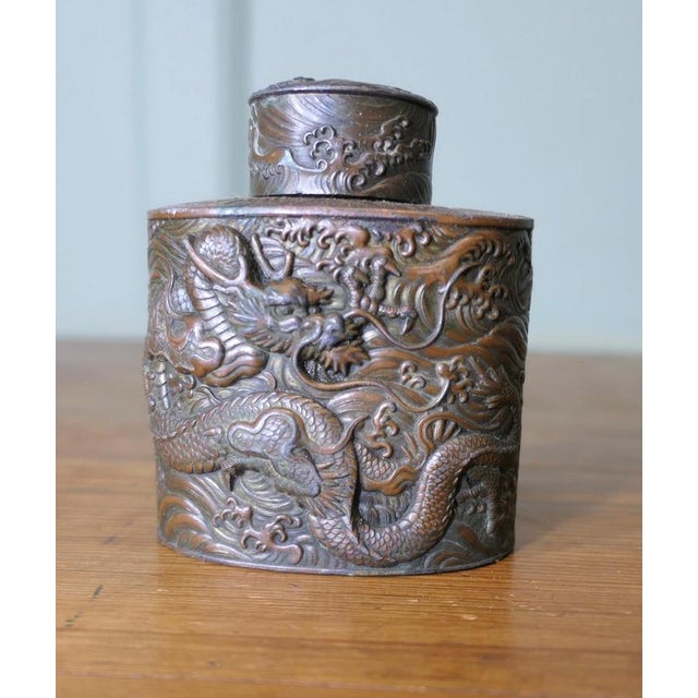 19th Century Antique Japanese Silver Plated Tea Caddy This very elaborate piece is decorated with Dragons. it is silver-...