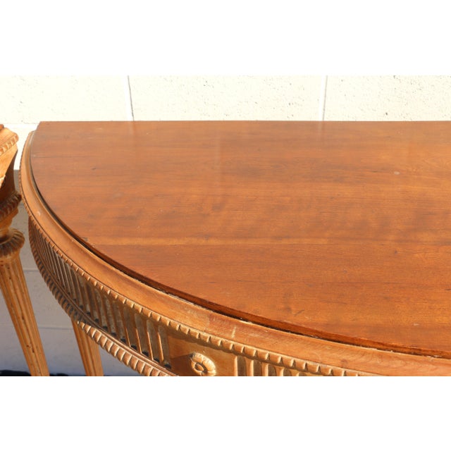 Antique 1920s Neoclassical Carved Fruitwood Demi-Lune Console Tables - Pair For Sale - Image 12 of 18