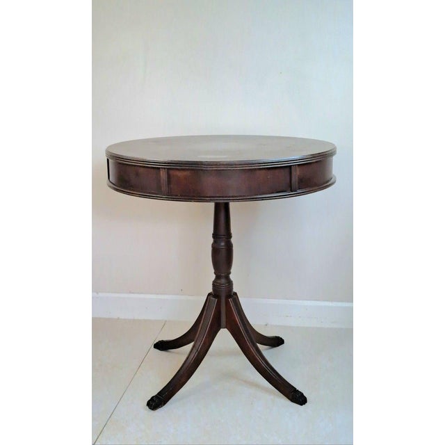 1920s–30s Federal/Hepplewhite Revival Mahogany Drum Table Paw Feet Single Drawer For Sale - Image 4 of 12
