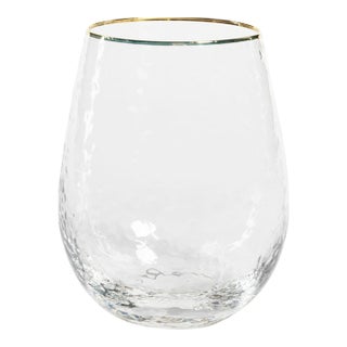 Negroni Hammered Stemless All Purpose w/ Gold Rim, Set of 4 For Sale