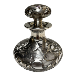 Antique 19th-Century Sterling Silver Overlay Glass Perfume Bottle