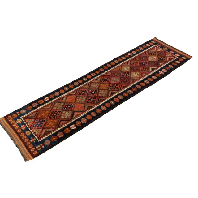Tribal 1950s Vintage Tribal Runner in Blue, Beige-Brown and Red Geometric Patterns For Sale - Image 3 of 7