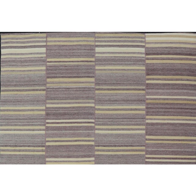 Elegant Vintage Turkish Kilim Rug With Mauve and Yellow Stripes 9'6 X 11'0 For Sale - Image 9 of 10