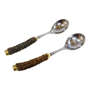 Vintage Stainless Steel and Horn Cutlery Serving Spoons, Wingen 1960s