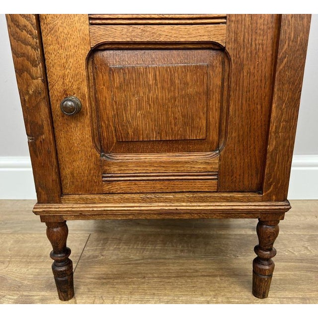 Brown Antique French Oak Bedside Table with Marble Top For Sale - Image 8 of 14