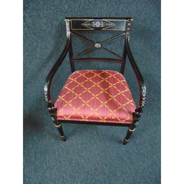 Traditional Kindel Regency Style Ebonized and Paint Decorated Armchair For Sale - Image 3 of 10