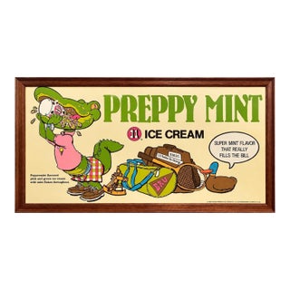 Vintage 1983 Baskin Robbins Preppy Mint Framed Advertising Poster Alligator For Sale