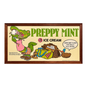 Vintage 1983 Baskin Robbins Preppy Mint Framed Advertising Poster Alligator