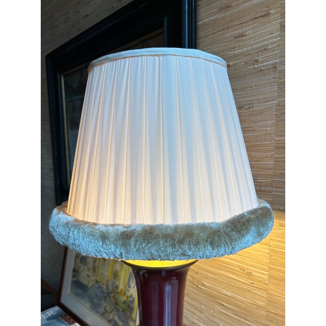 Pair of Baby Pink Lampshades With Caterpillar Trim For Sale - Image 4 of 7