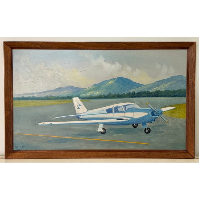 1960s Oil Painting of Single Prop Engine, Signed For Sale - Image 6 of 6