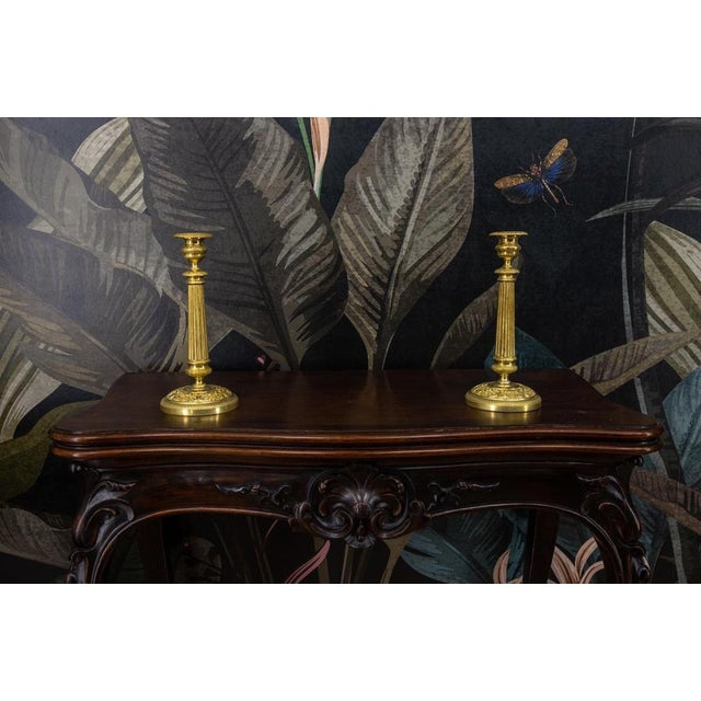 Antique French Brass Candlesticks with Floral Motifs, 1920s, Set of 2 For Sale - Image 4 of 18