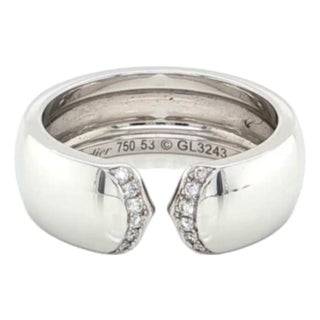 Mid 20th Century Cartier Double C Diamond Cuff Ring 18K White Gold Size 53 US 6.5 w/Papers For Sale