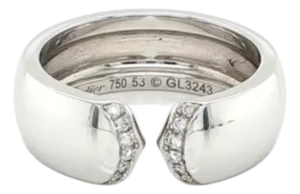 Mid 20th Century Cartier Double C Diamond Cuff Ring 18K White Gold Size 53 US 6.5 w/Papers