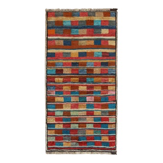 1950s Vintage Qashqai Persian Gabbeh Runner in Polychromatic Patterns by Rug & Kilim For Sale