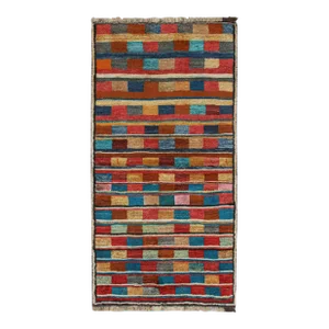 1950s Vintage Qashqai Persian Gabbeh Runner in Polychromatic Patterns by Rug & Kilim