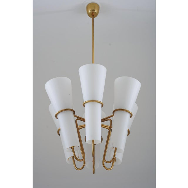 Ceiling Light in Brass and Opaline Glass attributed to Hans-Agne Jakobsson, 1950s For Sale - Image 9 of 15
