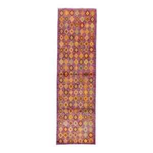 Modern Gabbeh Handmade Purple Geometric Wool Runner