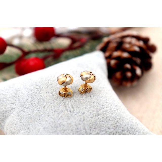 Earrings in 19.2k Two-Tone Gold, Set of 2 For Sale - Image 6 of 7