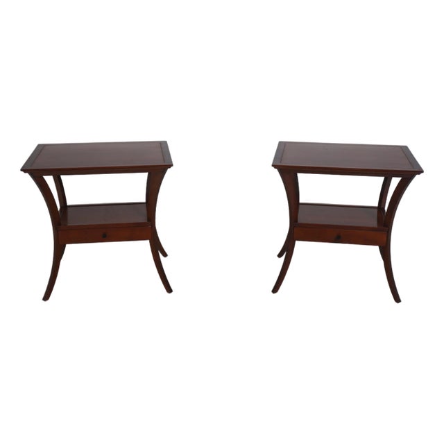 1980s Pair Grange French Splay Legs Cherry Nightstand Tables For Sale