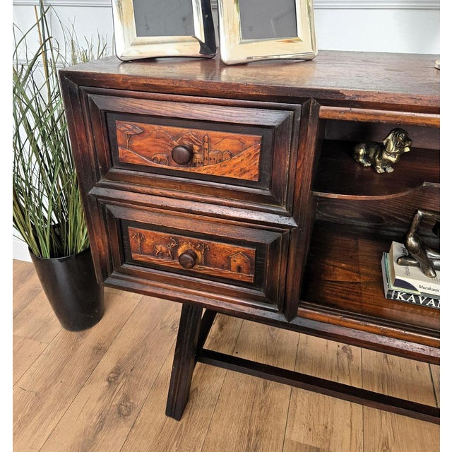 Antique Italian Rustic Folk Art Carved Sideboard, 1890s For Sale - Image 5 of 12