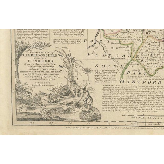 Large Antique Map of Cambridgeshire by Emanuel Bowen, 1760 For Sale - Image 3 of 11