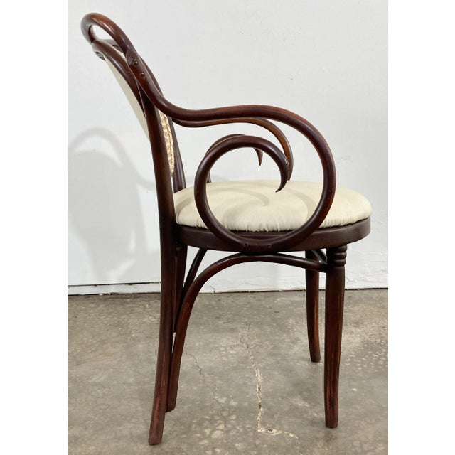 Antique Bentwood Arm Chairs With Leather Seats, Set of 4 For Sale - Image 9 of 12