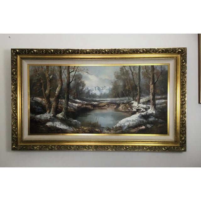 Wood Mid 20th Century "The Rockies" Mountain Landscape Oil Painting, Framed For Sale - Image 7 of 7