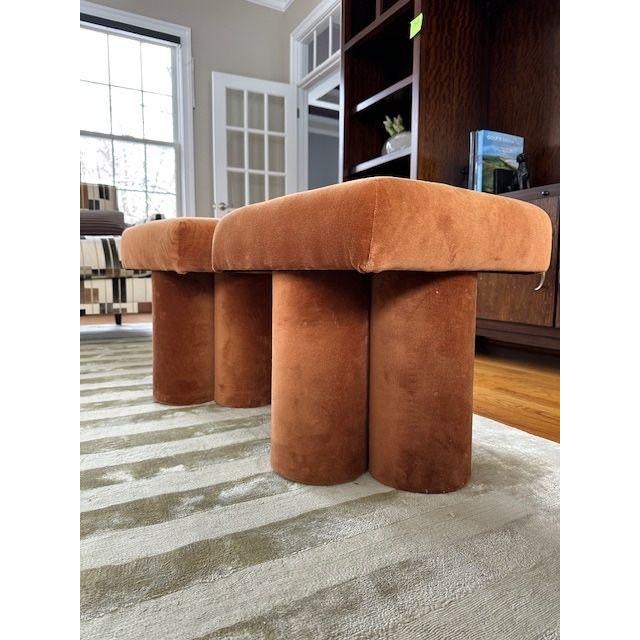 Modern Orange Velvet Stool Pair For Sale - Image 3 of 6