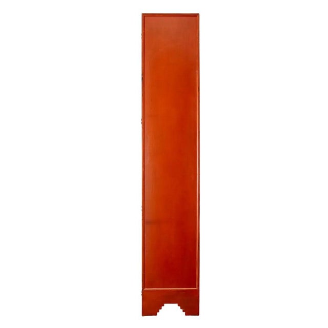 Late 20th Century Chinoiserie Five Panel Red Lacquer & Gilt Mirror Screen For Sale - Image 5 of 5