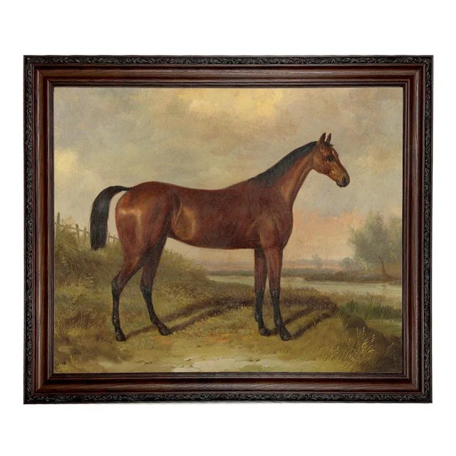 American "Hunter in a Landscape" Contemporary Reproduction Print on Canvas After William Barraud, Walnut Frame For Sale - Image 3 of 3