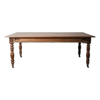 19th Century French Provincial Oak Dining Table With Carved Details and Casters For Sale