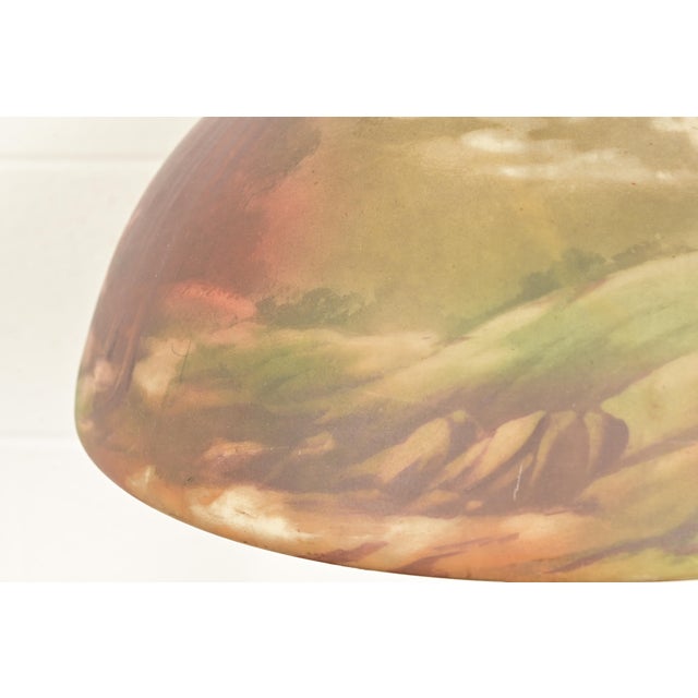 Antique Arts & Crafts Table Lamp With Painted Glass Landscape Scene Shade, Circa 1920s For Sale - Image 9 of 16
