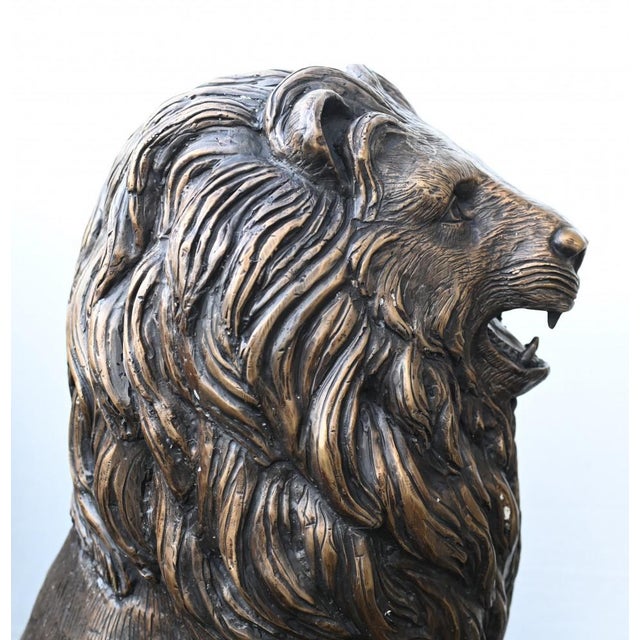 Bronze Lion Gatekeeper Statues Guard Casting Lions, Set of 2 For Sale - Image 10 of 11