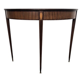 Mid-Century Italian Demi Lune Wood Inlay Wall Console or Side Table, 1960s For Sale